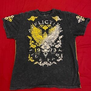 Affliction Charcoal and Gold Graphic tshirt